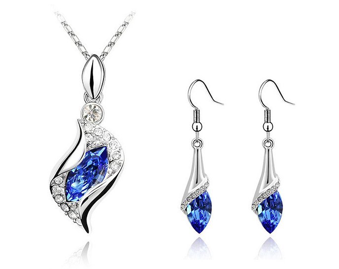 925 Silver Plated Austrian Crystal Blue Jewelry Set M01961
