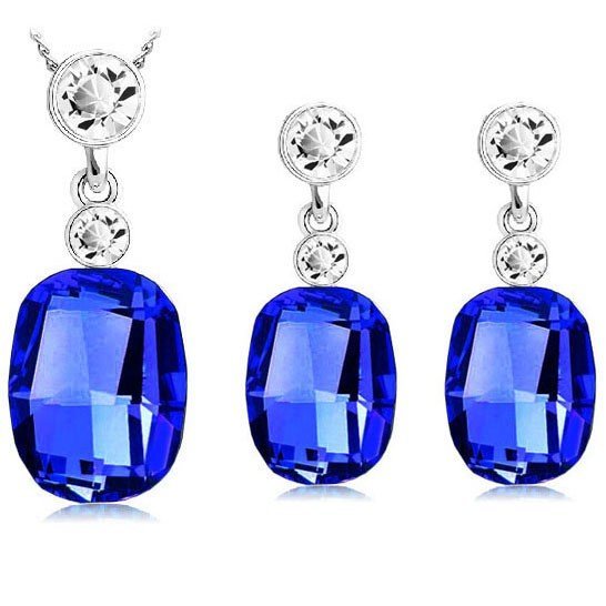 925 Silver Plated Austrian Crystal Blue Jewelry Set M01967
