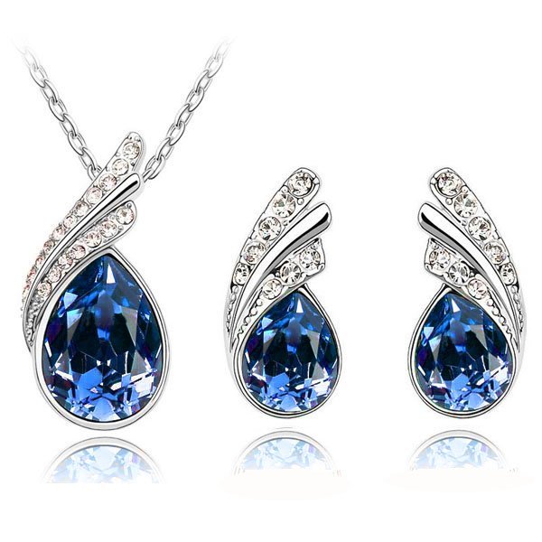 925 Silver Plated Austrian Crystal Blue Jewelry Set M02147