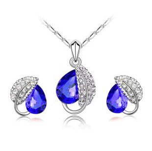 925 Silver Plated Austrian Crystal Blue Jewelry Set M02155