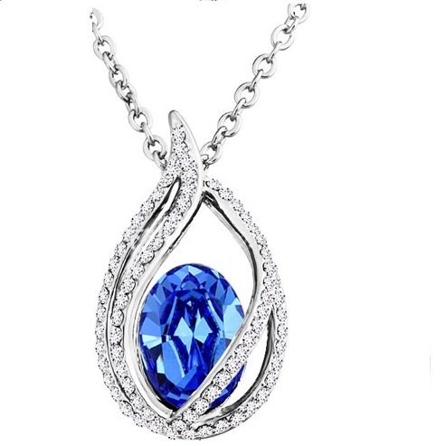 925 Silver Plated Austrian Crystal Blue Necklace M01970
