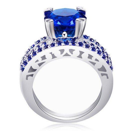 925 Silver Plated Austrian Crystal Blue Ring M01703