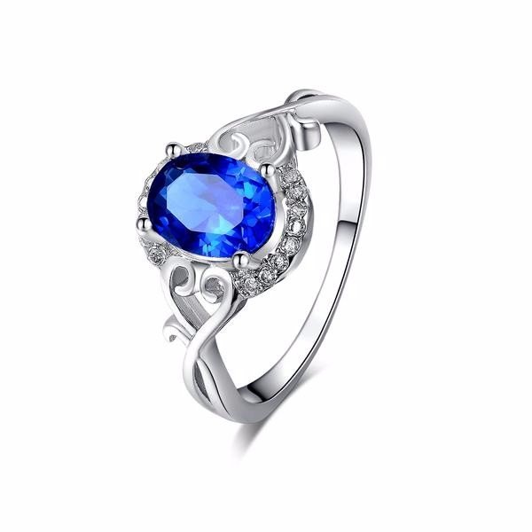 925 Silver Plated Austrian Crystal Blue Ring M01714