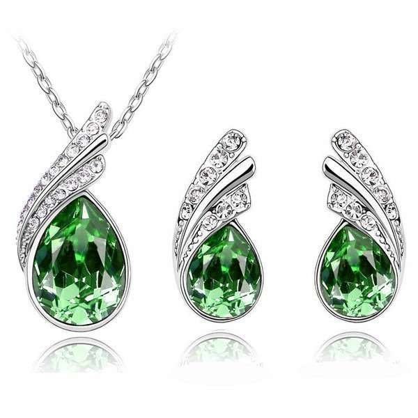 925 Silver Plated Austrian Crystal Green Jewelry Set M02150