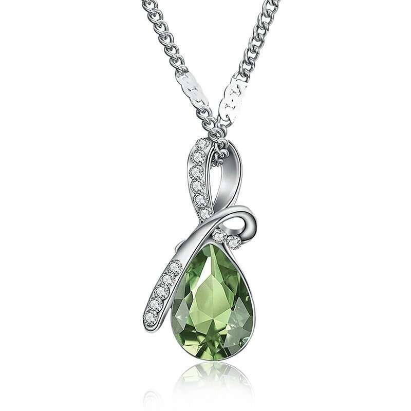 925 Silver Plated Austrian Crystal Green Necklace M02159