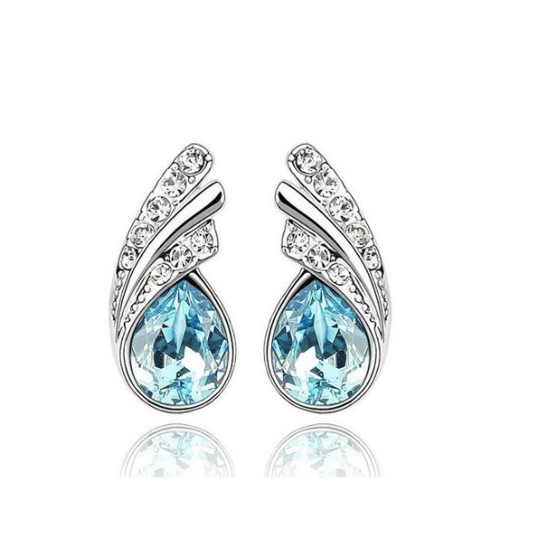925 Silver Plated Austrian Crystal Ocean Blue Earrings M02143