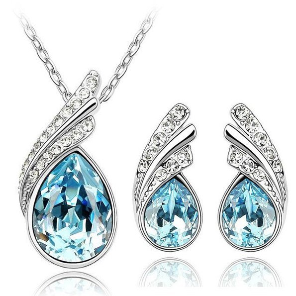 925 Silver Plated Austrian Crystal Ocean Blue Jewelry Set M02142