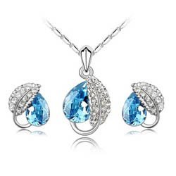 925 Silver Plated Austrian Crystal Ocean Blue Jewelry Set M02156