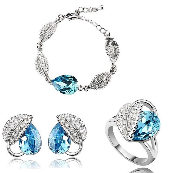 925 Silver Plated Austrian Crystal Ocean Blue Jewelry Set M02186