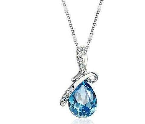 925 Silver Plated Austrian Crystal Ocean Blue Necklace M02163