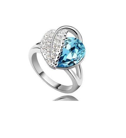 925 Silver Plated Austrian Crystal Ocean Blue Ring M02173