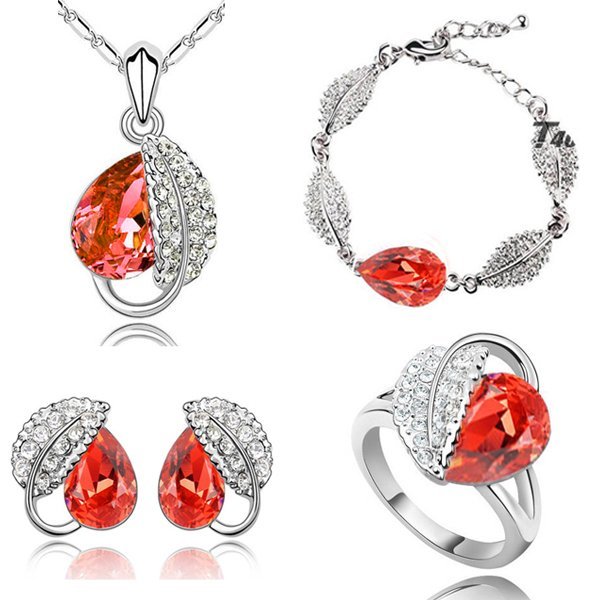 925 Silver Plated Austrian Crystal Orange Jewelry Set M02183