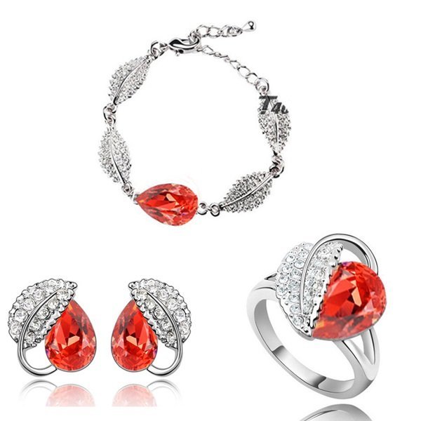 925 Silver Plated Austrian Crystal Orange Jewelry Set M02185