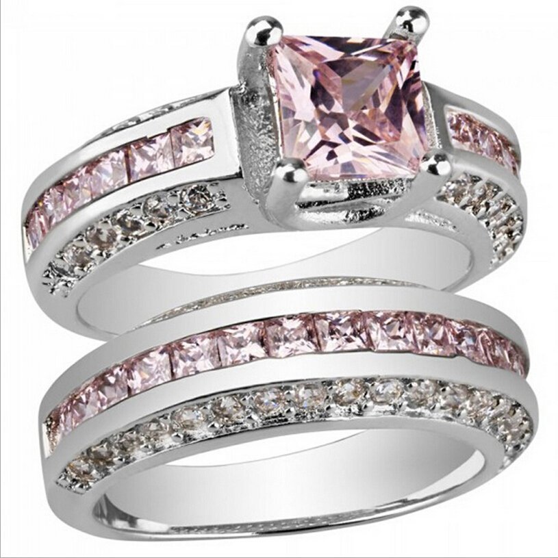 925 Silver Plated Austrian Crystal Pink Ring M01704