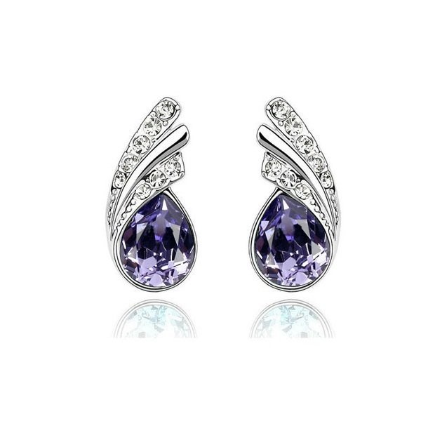 925 Silver Plated Austrian Crystal Purple Earrings M02148