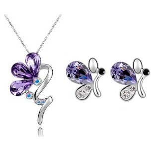 925 Silver Plated Austrian Crystal Purple Jewelry Set M01958