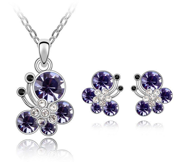 925 Silver Plated Austrian Crystal Purple Jewelry Set M02081