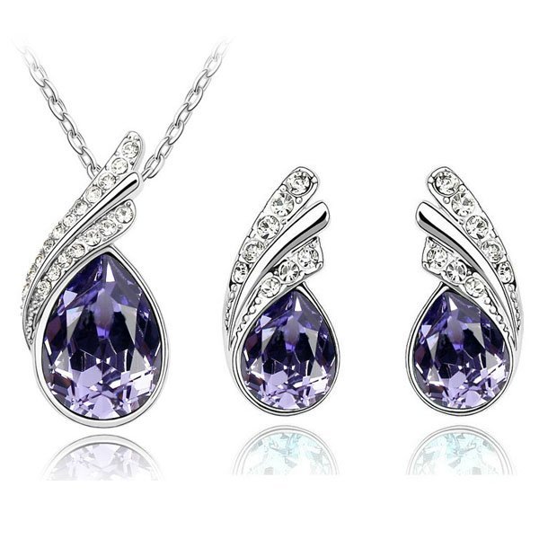 925 Silver Plated Austrian Crystal Purple Jewelry Set M02149