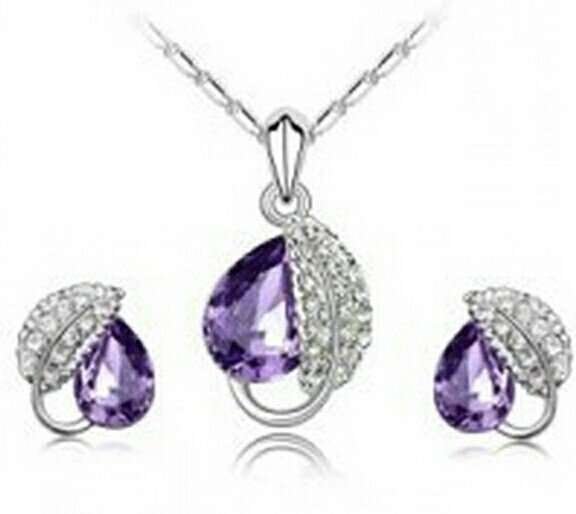 925 Silver Plated Austrian Crystal Purple Jewelry Set M02158