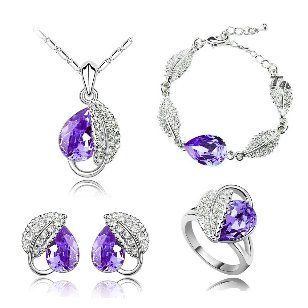 925 Silver Plated Austrian Crystal Purple Jewelry Set M02184
