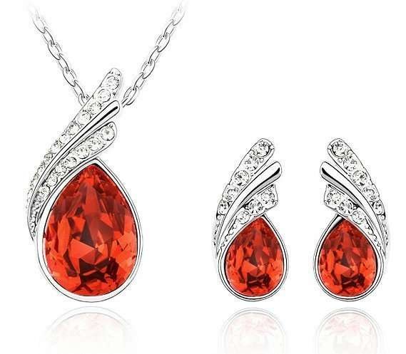 925 Silver Plated Austrian Crystal Red Jewelry Set M02141