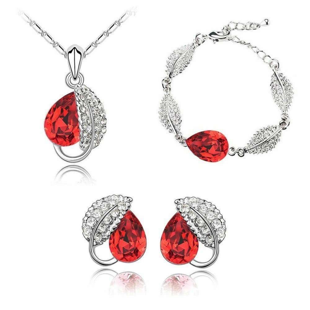 925 Silver Plated Austrian Crystal Red Jewelry Set M02188