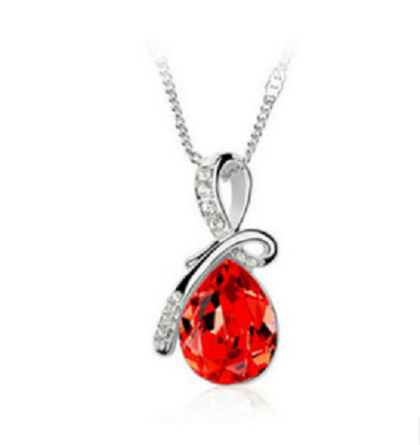 925 Silver Plated Austrian Crystal Red Necklace M02161