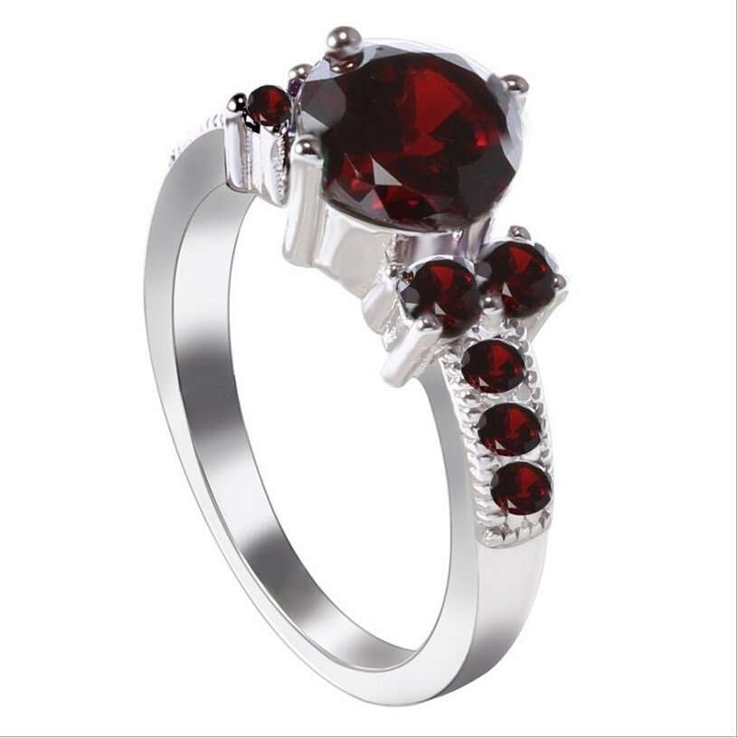 925 Silver Plated Austrian Crystal Red Ring M01721