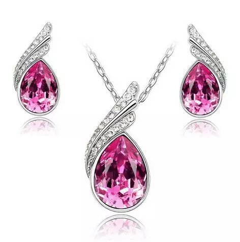 925 Silver Plated Austrian Crystal Rose Jewelry Set M02139