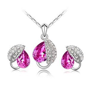 925 Silver Plated Austrian Crystal Rose Jewelry Set M02154