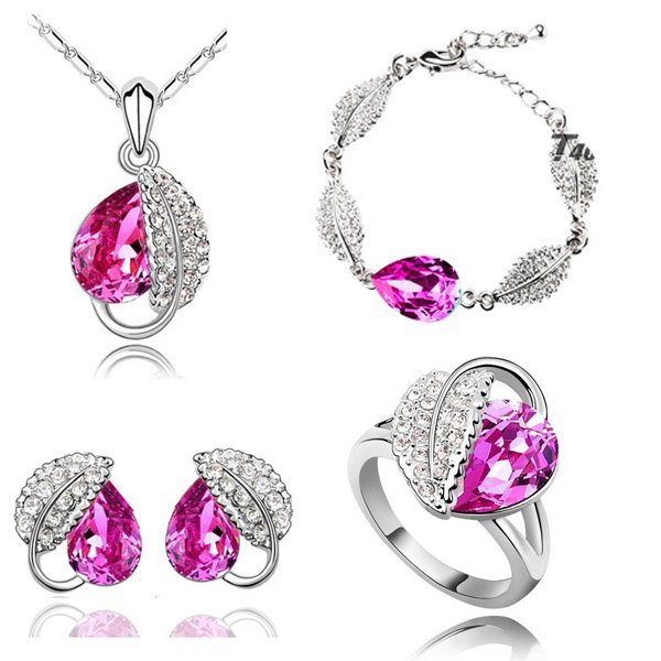 925 Silver Plated Austrian Crystal Rose Jewelry Set M02181