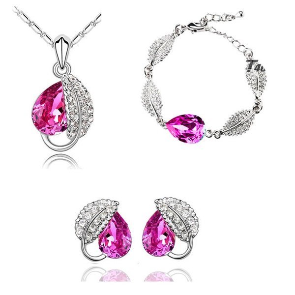 925 Silver Plated Austrian Crystal Rose Jewelry Set M02187