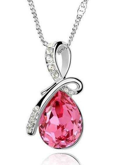 925 Silver Plated Austrian Crystal Rose Necklace M02160