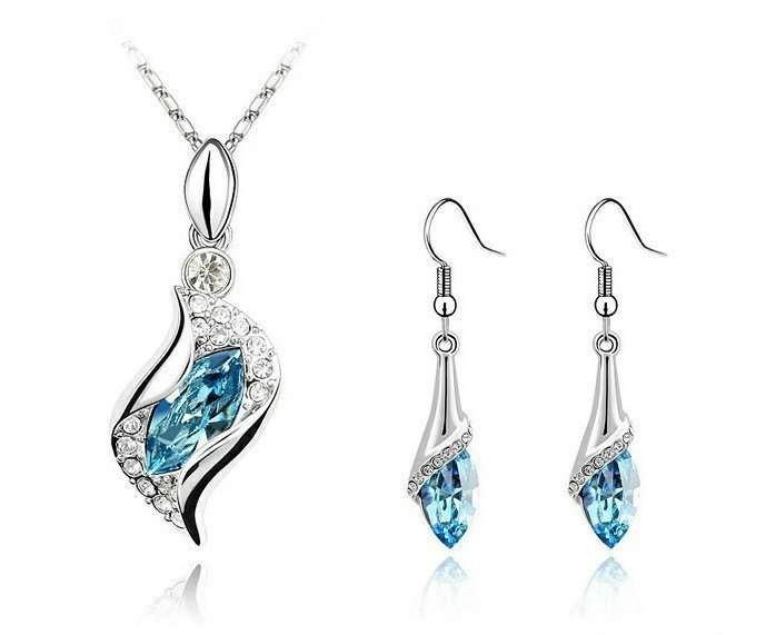 925 Silver Plated Austrian Crystal Sea Blue Jewelry Set M01963