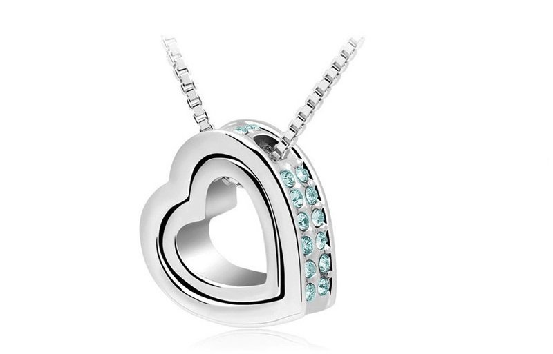 925 Silver Plated Austrian Crystal Sea Blue Necklace M01979