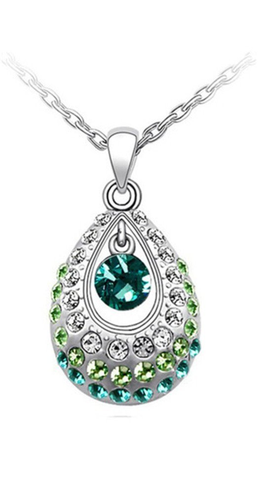 925 Silver Plated Austrian Crystal Tear Green Necklace M02087