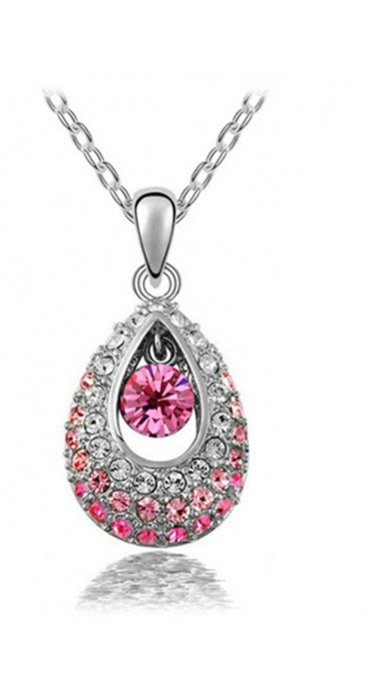 925 Silver Plated Austrian Crystal Tear Rose Necklace M02086