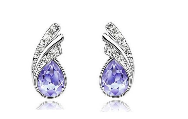 925 Silver Plated Austrian Crystal Violet Earrings M02144