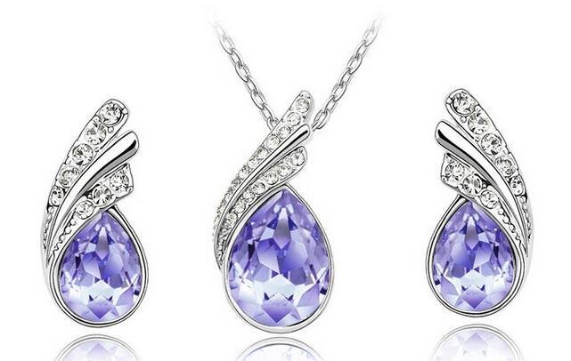 925 Silver Plated Austrian Crystal Violet Jewelry Set M02145