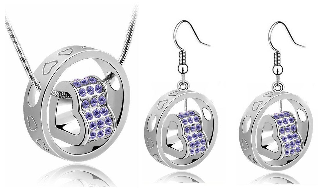 925 Silver Plated Austrian Crystal Violet Jewelry Set M02174