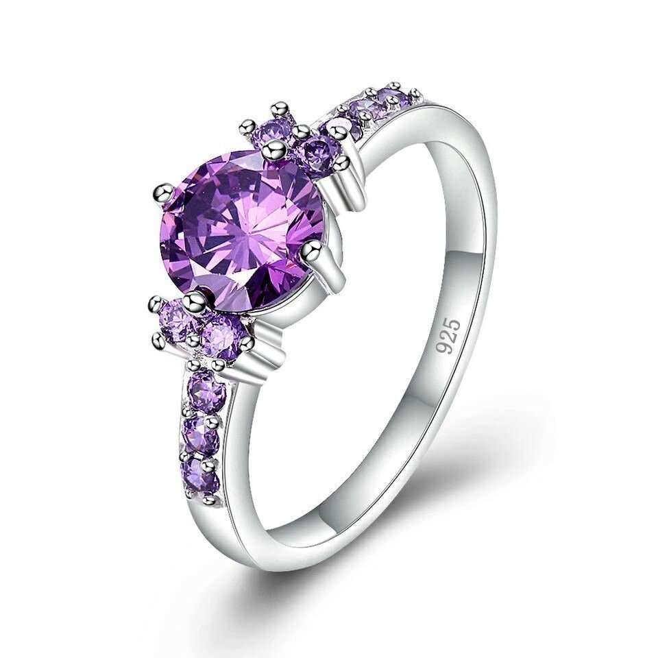 925 Silver Plated Austrian Crystal Violet Ring M01720