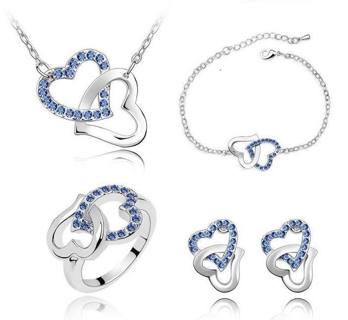 925 Silver Plated Austrian Crystals Blue Jewelry Set M02018