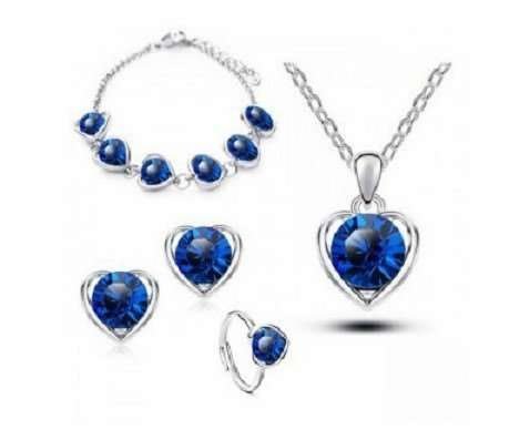 925 Silver Plated Austrian Crystals Blue Jewelry Set M02036