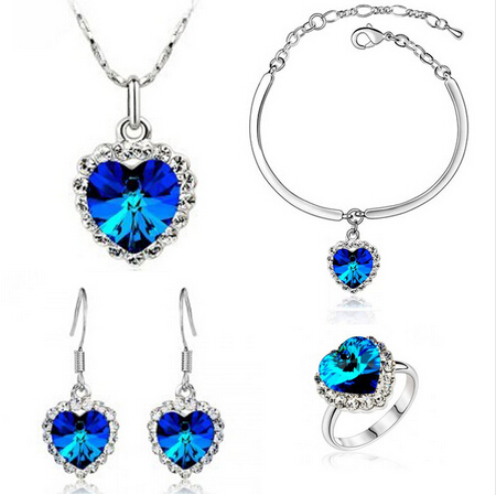 925 Silver Plated Austrian Crystals Blue Jewelry Set M02046