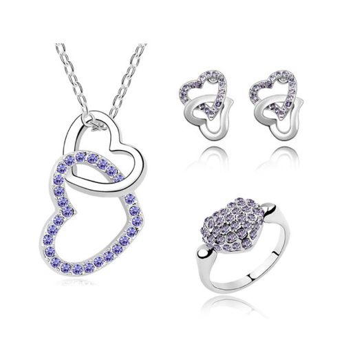 925 Silver Plated Austrian Crystals Purple Jewelry Set M02027