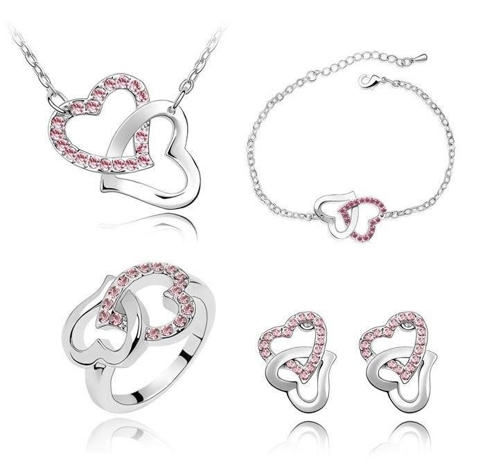 925 Silver Plated Austrian Crystals Rose Jewelry Set M02016
