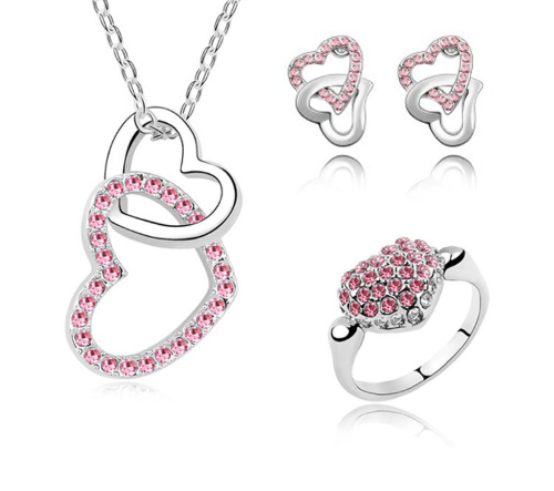 925 Silver Plated Austrian Crystals Rose Jewelry Set M02028