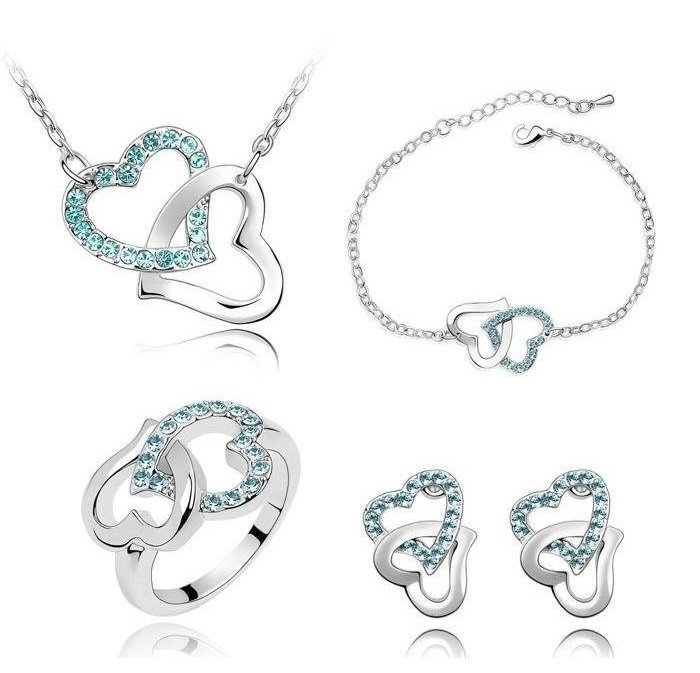 925 Silver Plated Austrian Crystals Sea Blue Jewelry Set M02014