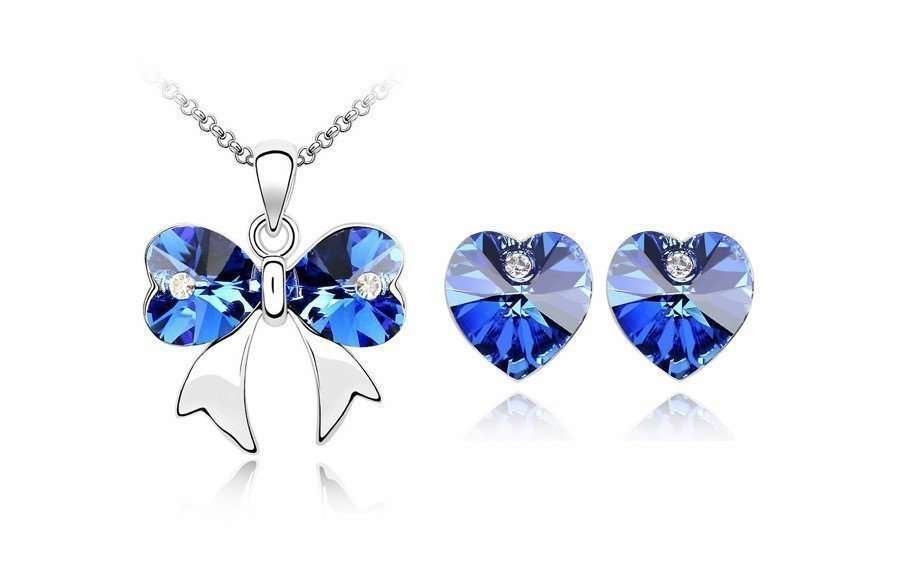 925 Silver Plated Bow Blue Jewelry Set M02231