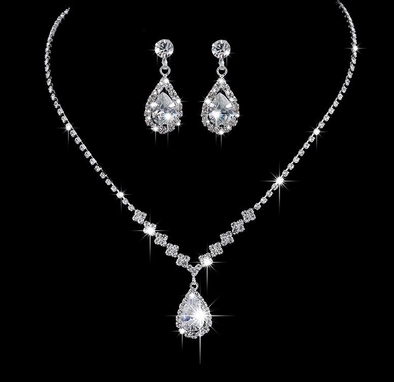 925 Silver Plated Bridal Crystals Jewelry Set M02044